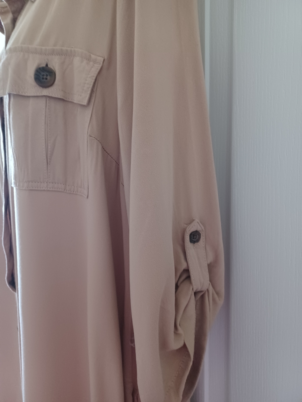 Beige Button-Front Midi Shirt Dress - Picture 3 of 12